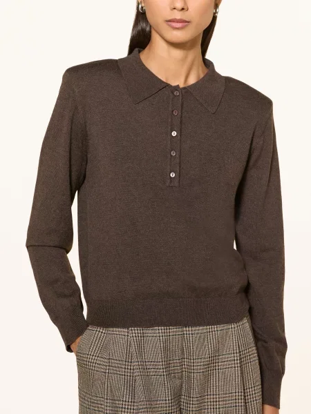 Co'couture Pletené Polo Tričko tmavě hnědá