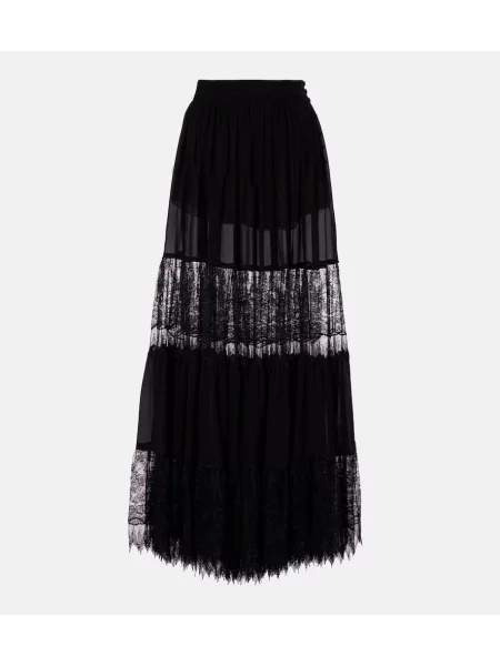 Fusta maxi Chloé de mătase în straturi negru