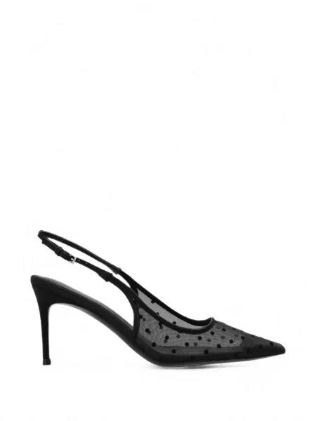 Pantofi cu toc Black Suede Studio din piele de căprioară cu buline slingback negru
