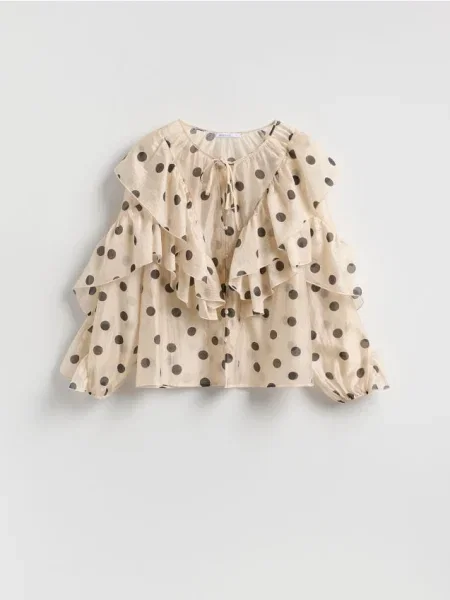 Reserved Bluză cu buline crem