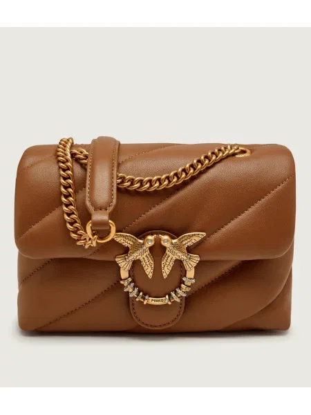 Pinko De piele geantă pe umăr Puff Mini New Buckle maro