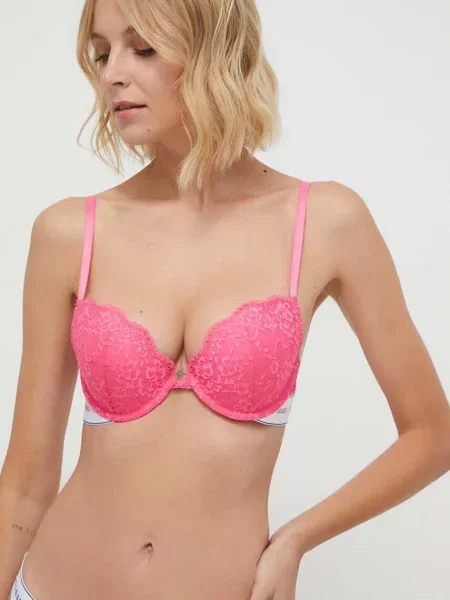 Сутиен Guess BELLE от дантела с изчистен дизайн розово