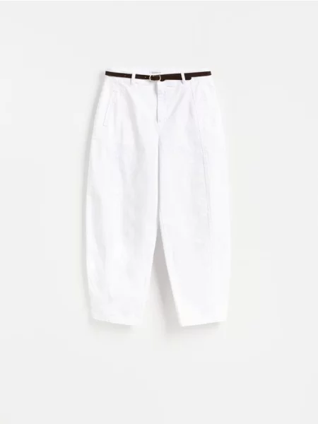 Reserved Pantaloni barrel cu curea alb