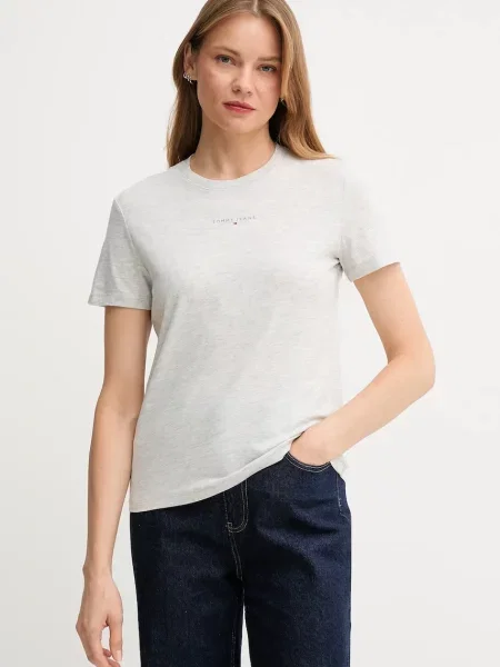 Тениска Tommy Jeans дамска сиво