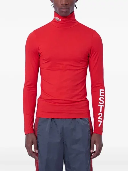 Tricou Lacoste cu imagine cu guler înalt stretch roșu