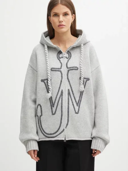 JW Anderson kardigan wełniany Anchor Embroidery Zipped ciepły szary