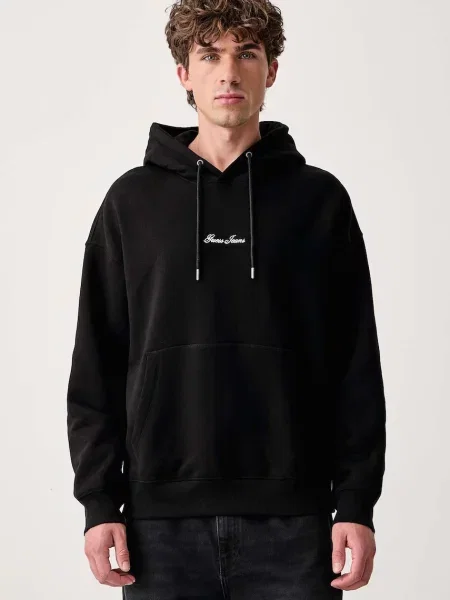 Guess Jeans hanorac cu glugă pentru bărbați cu negru