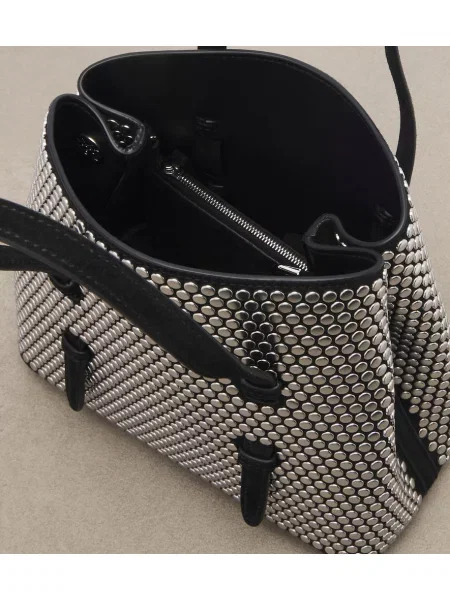 Top Alaïa din piele cu tepi negru