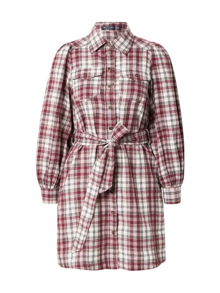 Nasty Gal Košilové šaty světle hnědá / tmavě červená / černá bílá