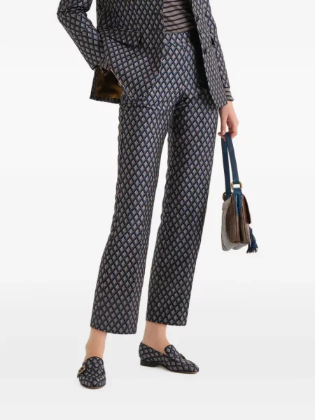 Pantaloni Maliparmi cu imprimeu geometric din jacard evazate albastru