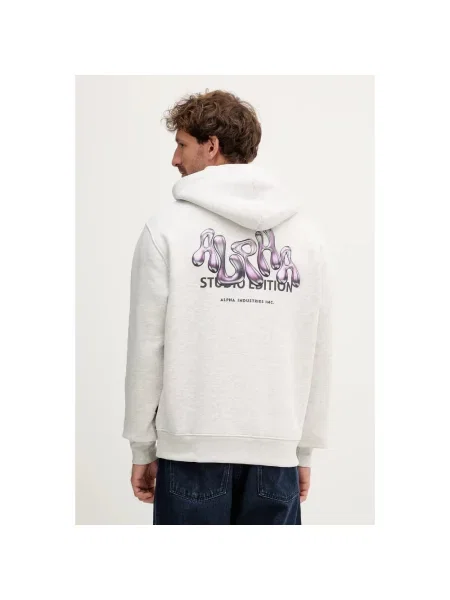 Bluza z kapturem Alpha Industries z kapturem z nadrukiem szara