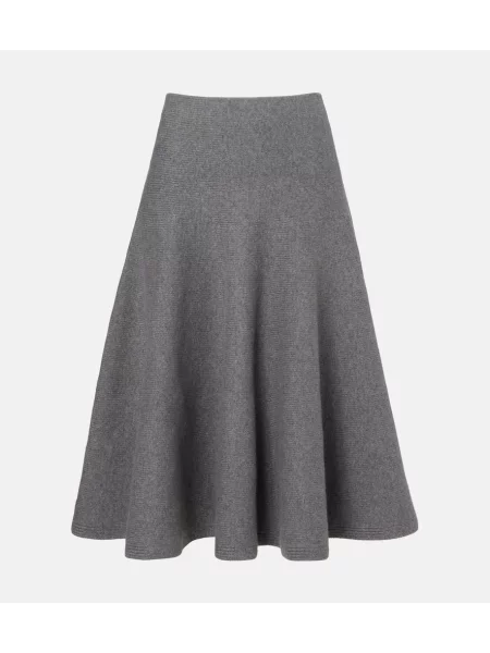 Fustă midi Alaïa din cașmir până la genunchi gri
