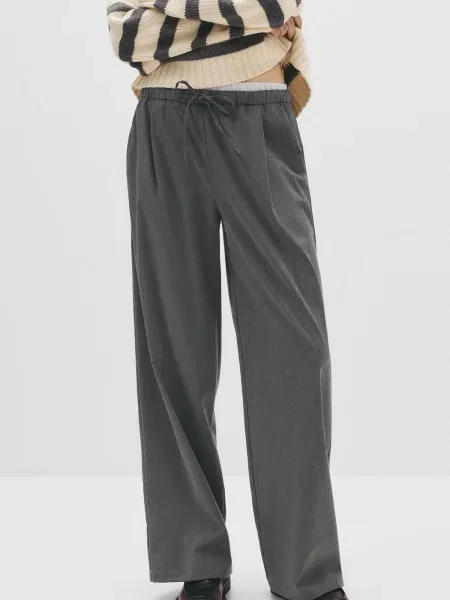 Pull&Bear Pantaloni cutați gri metalic alb
