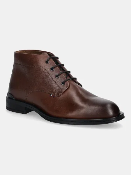 Кожени обувки Tommy Hilfiger CORPORATE HILFIGER LTH BOOT мъжки кафяво