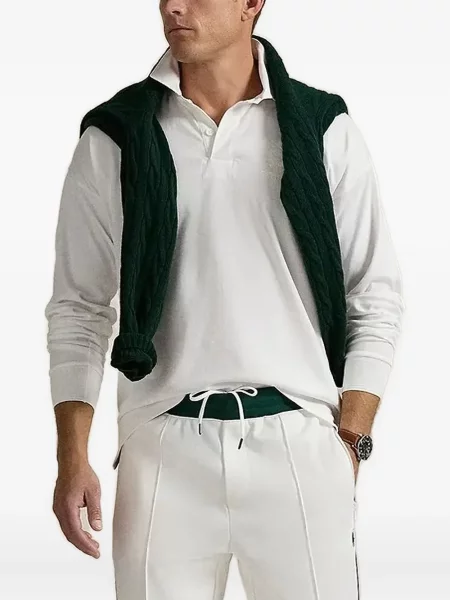 Tricou polo Polo Ralph Lauren cu broderie cu glugă din piele negru