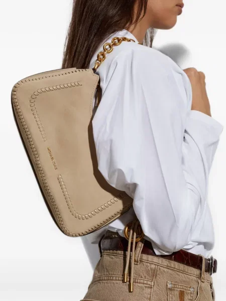 Δερμάτινη τσάντα Michael Michael Kors με βολάν ροζ