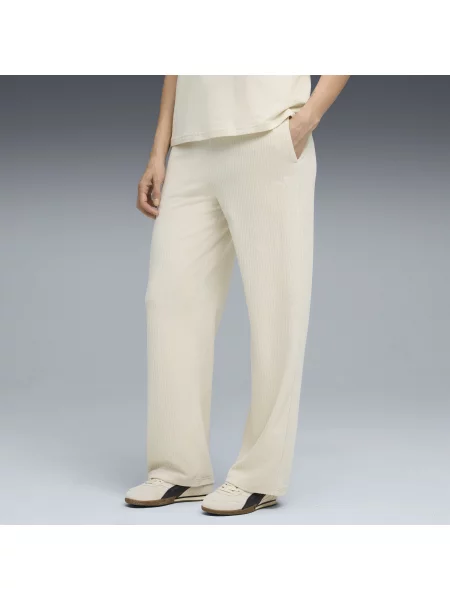 PUMA spodnie Essentials Elevated Velour Rib z prostymi nogawkami Odzież Alpine Snow S białe