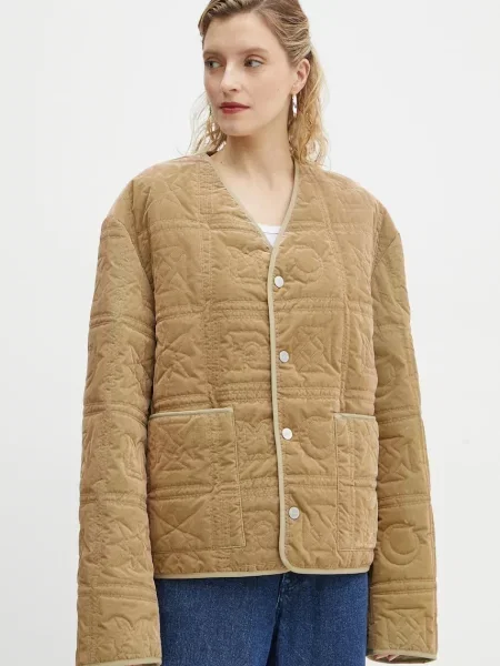 Nanushka kurtka welurowa ADARA zielony przejściowa oversize beżowa