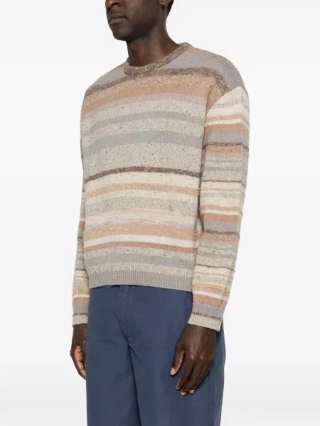 Pruhovaný svetr Erl s kulatým výstřihem hnědý