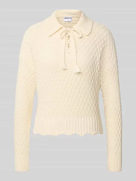 Sweter z dzianiny z wykładanym kołnierzem Jake*s Casual beżowy