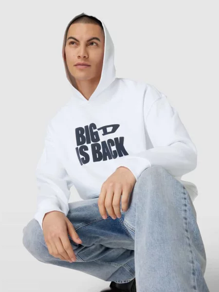 Bluza z kapturem z nadrukiem z logo Diesel biała