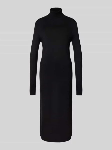 Sukienka z dzianiny z mieszanki z rolowanym kołnierzem Christian Berg Woman czarna