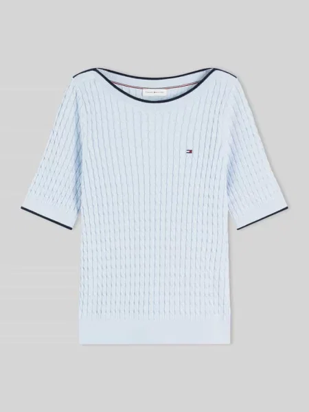Tommy Hilfiger Sweter Fine Gg Cable Boat jasny niebieski