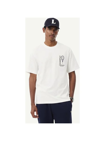 Koszulka z krótkim rękawem Lacoste Printed Embroidery Accent granatowy S biały