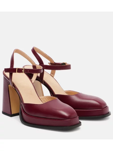 Pantofi cu toc Souliers Martinez din piele slingback bordo