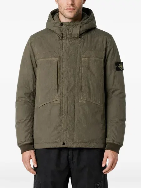 Geacă Stone Island cu glugă cu strasuri verde