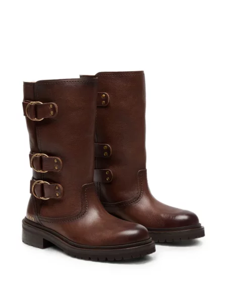 Botine Golden Goose din piele cu cataramă maro