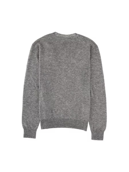 Dzianinowy sweter Saint Laurent z dekoltem w serek szary