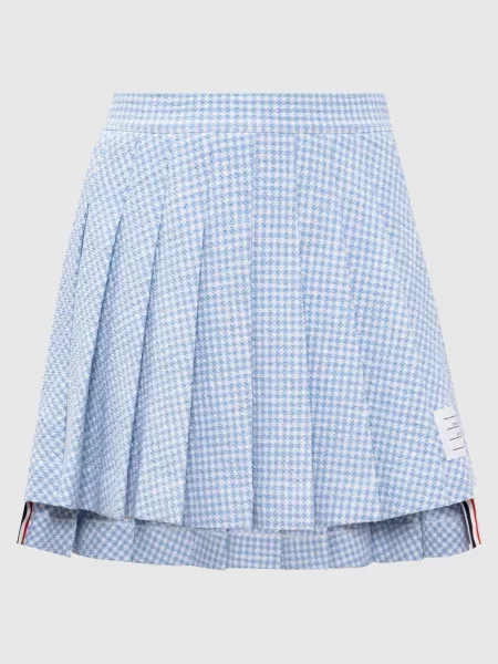 Клетчатая твидовая плиссированная юбка Thom Browne голубая