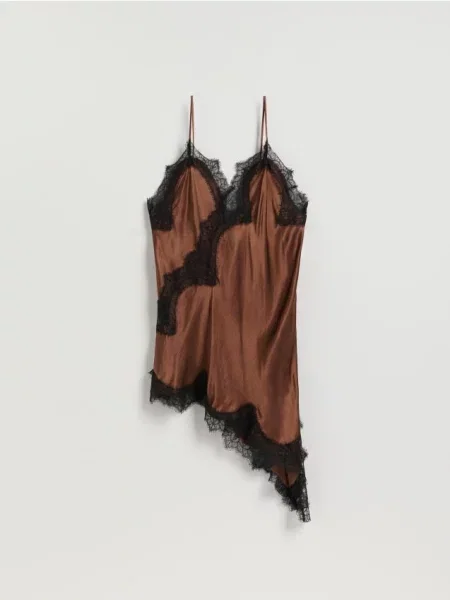 Reserved Tunika z koronką ciemnobrązowy