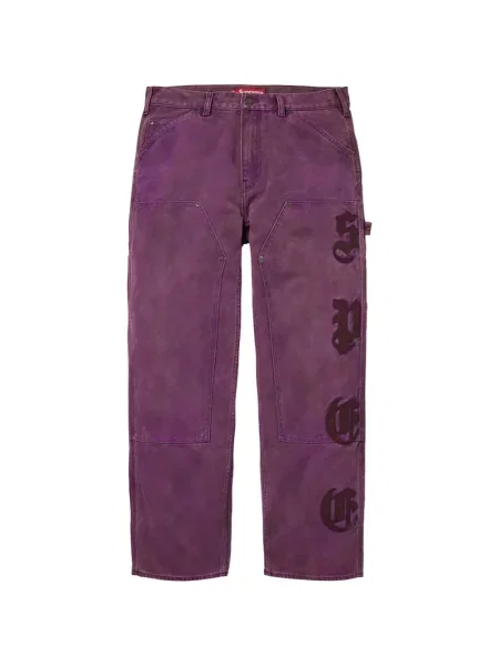 Pantaloni Supreme din piele cu aplicații violet