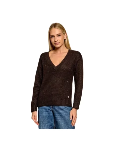Lniany sweter Guess brązowy