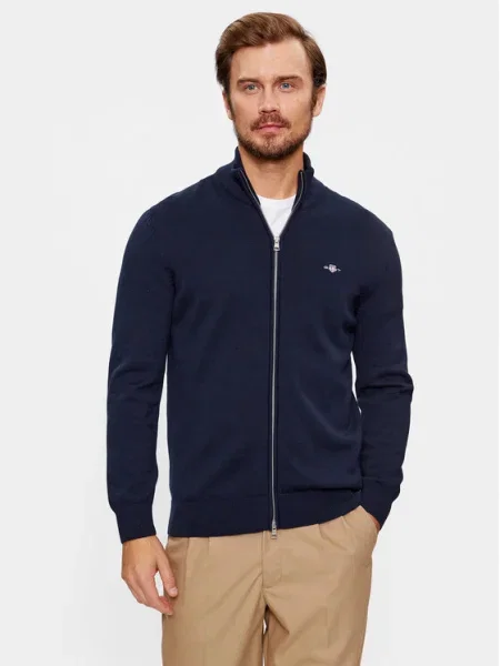 Gant Cardigan Casual Cotton Zip Bleumarin albastru