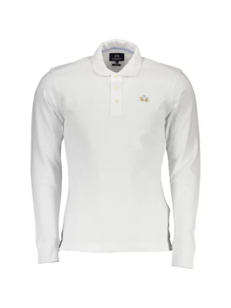 Lung tricou polo La Martina cu broderie alb
