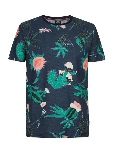 Petrol Industries Tricou albastru închis / verde / roz alb