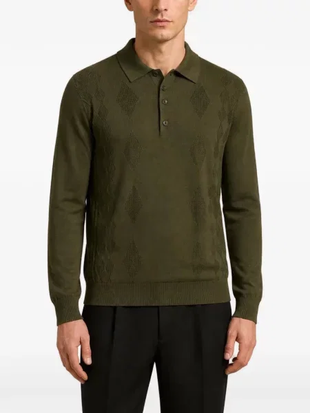 Lung tricou polo Retori cu model argyle verde