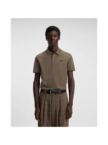 Koszulka polo HUGO Contrast Color krótki rękaw brązowozielony S brązowa