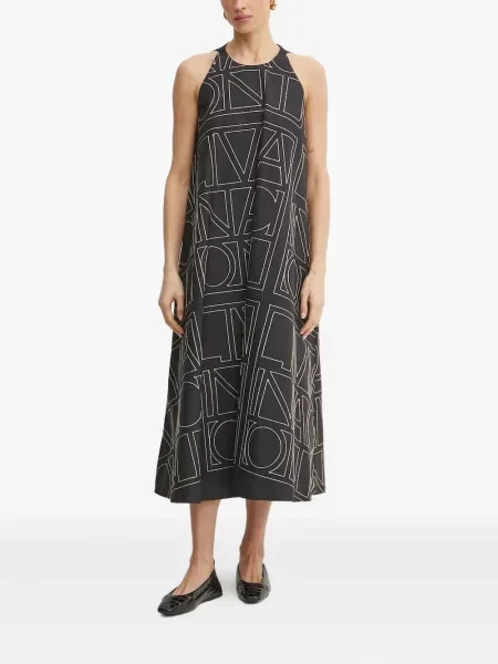 Rochie midi Liviana Conti fără mâneci cu imagine cu imprimeu geometric negru