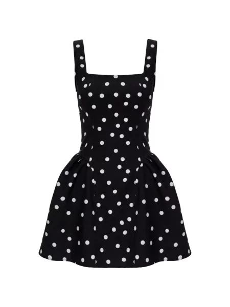 Rochie mini Hamza cu șireturi cu buline din dantelă negru
