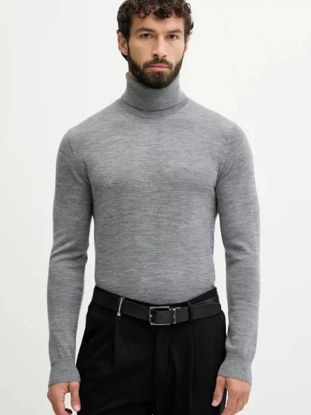 Vlněný svetr Michael Kors pánský s golfem šedá