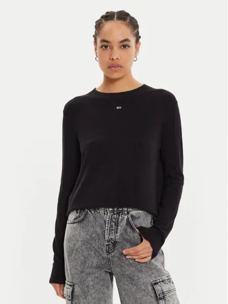 Tommy Jeans Pulover Essential negru