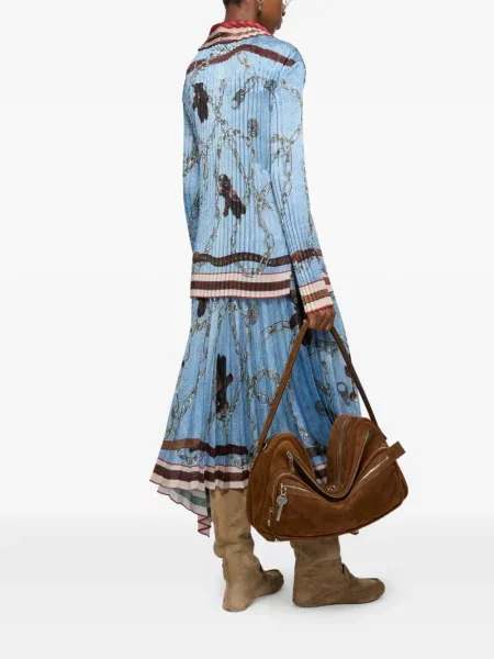 Плисирана плисирана пола Acne Studios с принт до коляното синьо