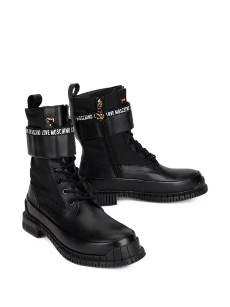 Боти до глезена Love Moschino с връзки с принт с дантела черно