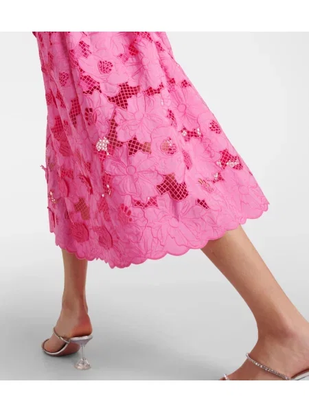 Rochie midi Self-portrait din dantelă până la genunchi de costum roz