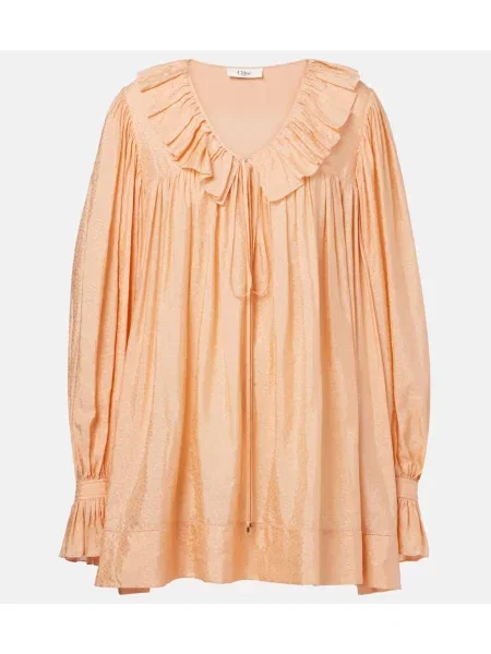 Rochie Chloé cu volane din jacard roz