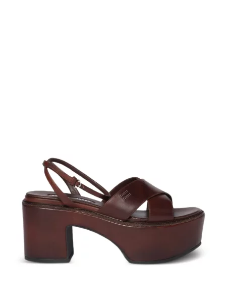Sandale Miu Miu din piele cu platformă maro